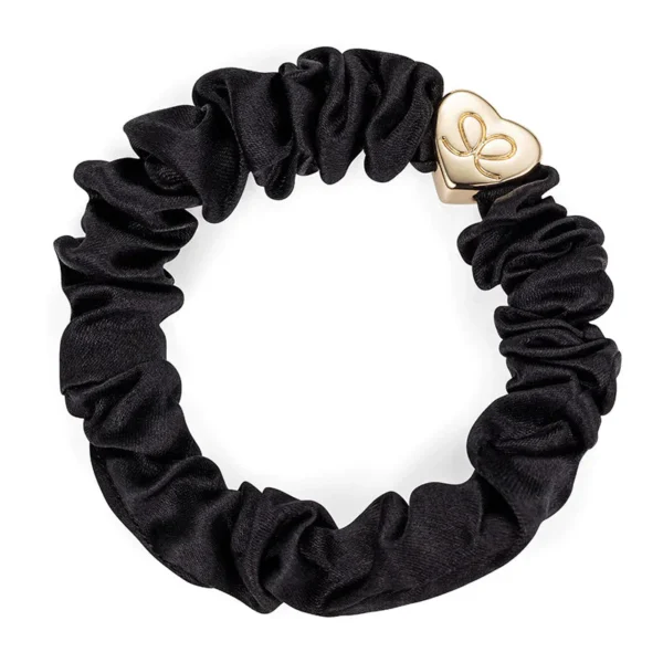 Gold Heart Silk Scrunchie Black