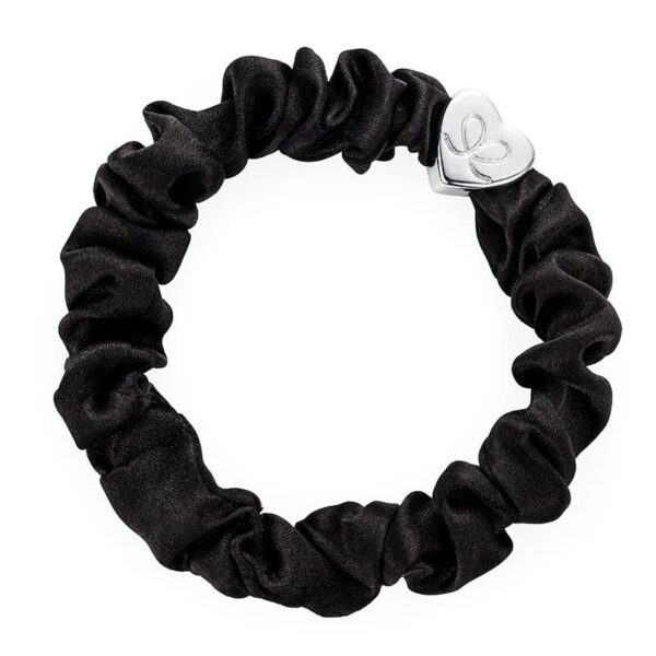 Silver Heart Silk Scrunchie Black