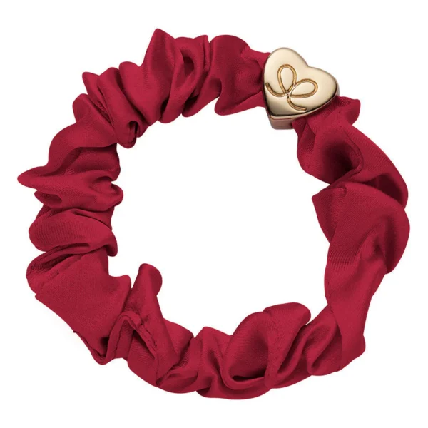 Gold Heart Silk Scrunchie Burgundy Red