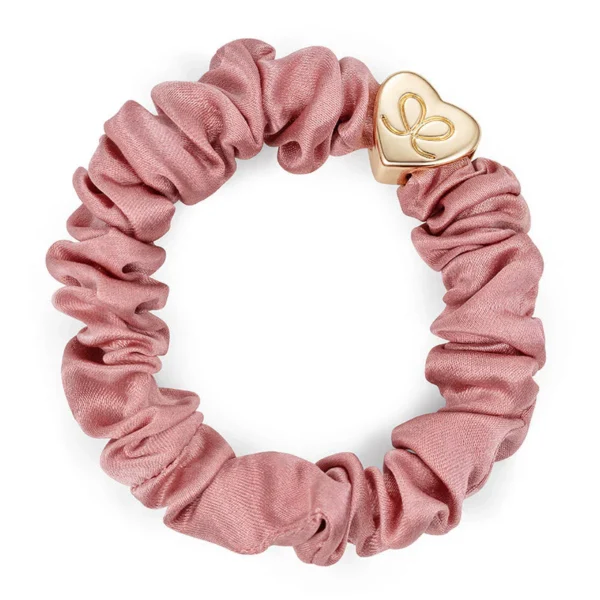 Gold Heart Silk Scrunchie Champagne Pink