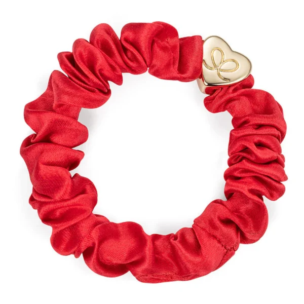 Gold Heart Silk Scrunchie Chilli Red