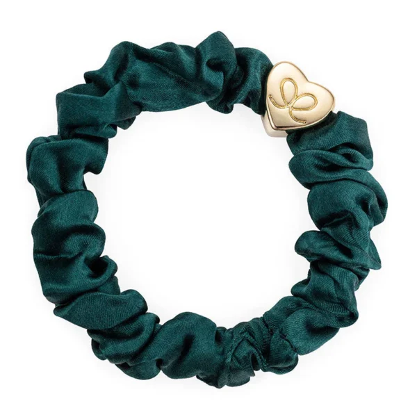 Gold Heart Silk Scrunchie Chive Green