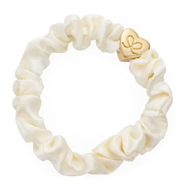 Gold Heart Silk Scrunchie Cream