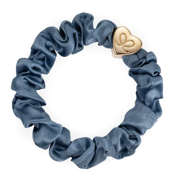 Gold Heart Silk Scrunchie Faded Denim