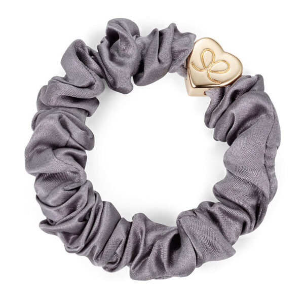 Gold Heart Silk Scrunchie Grey