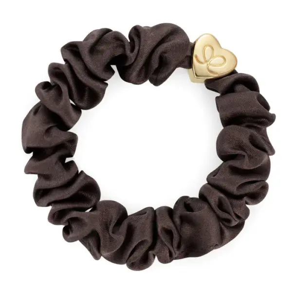 Gold Heart Silk Scrunchie Mocha