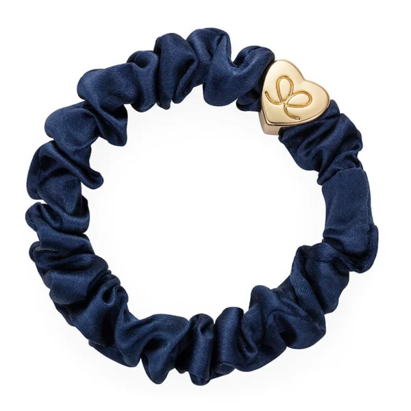 Gold Heart Silk Scrunchie Navy