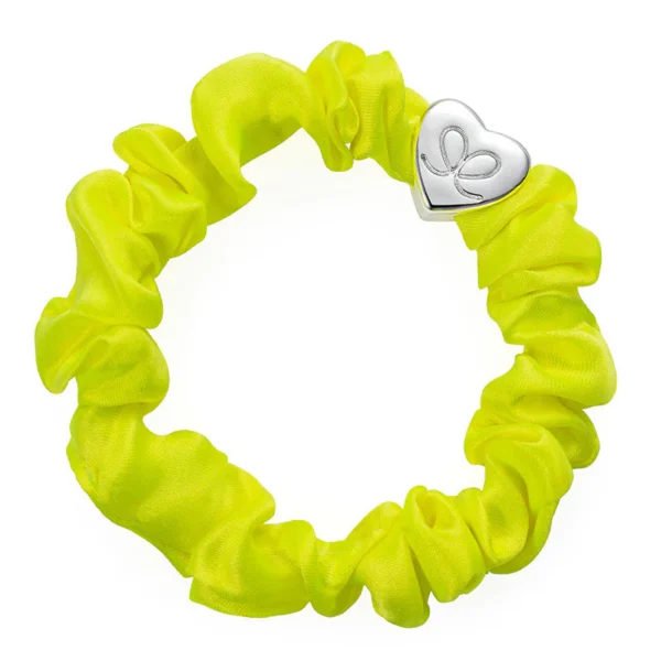 Silver Heart Silk Scrunchie Lemon Yellow