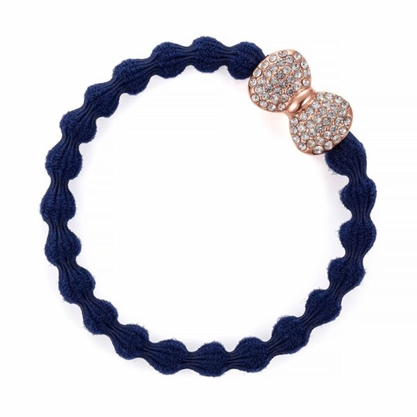 Rose Gold Diamante Bow Navy