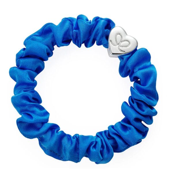 Silver Heart Silk Scrunchie Royal Blue