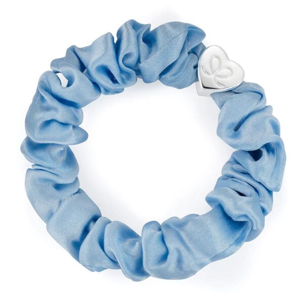 Silver Heart Silk Scrunchie Sky Blue