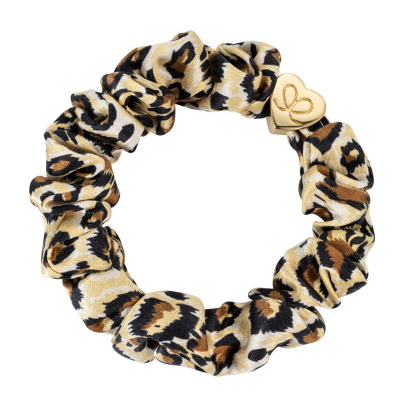 Gold Heart Silk Scrunchie Leopard